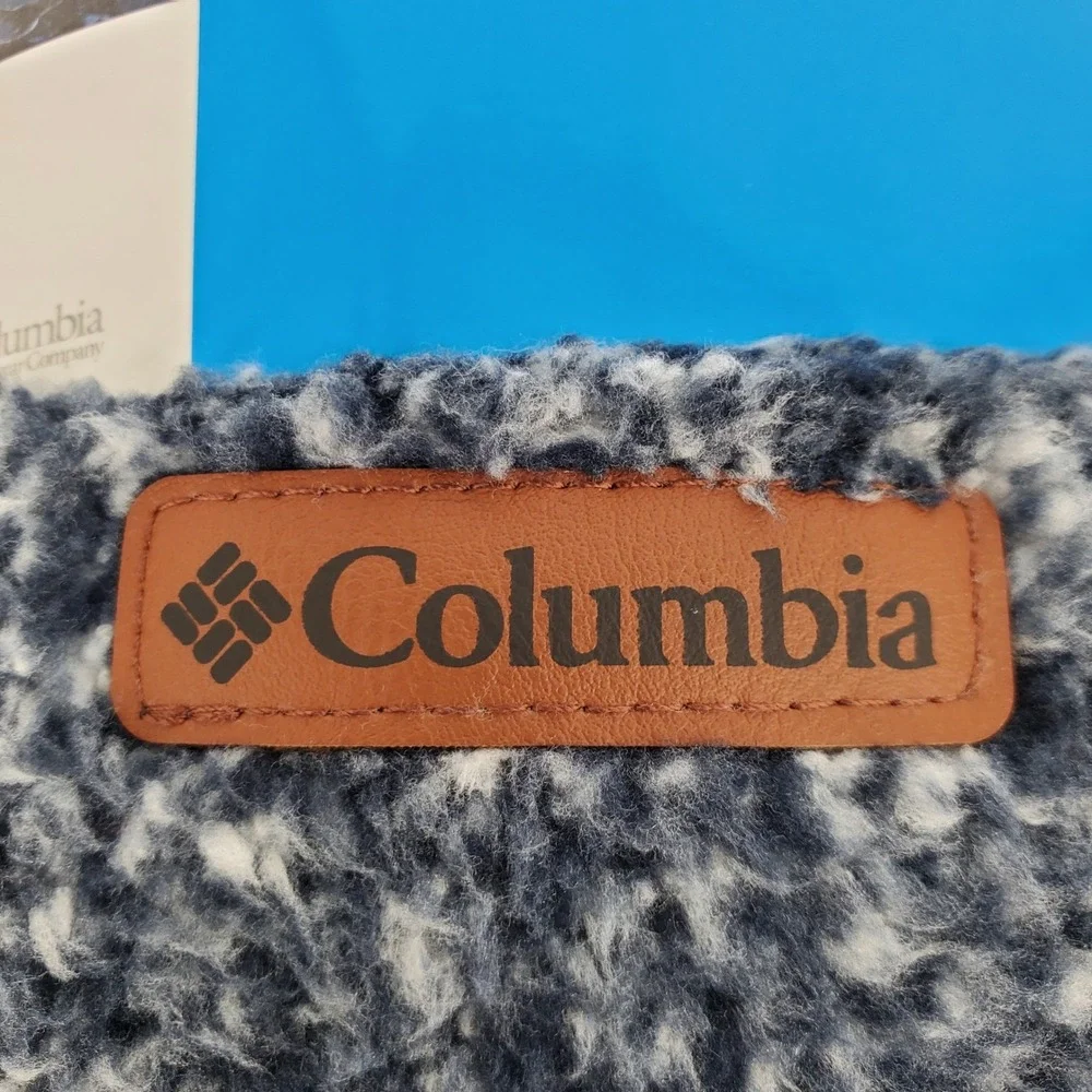 Columbia Super Cozy Sherpa Throw Blanket Navy Blue Faux Suede Trim 50x60 New
